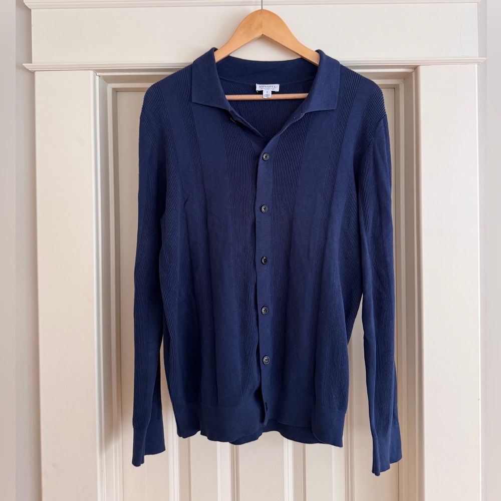 Sunspel Knit Shirt Mens Small Navy
